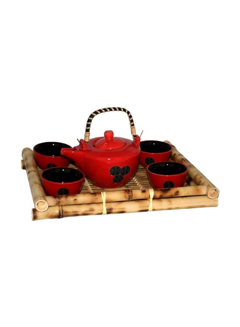 5-Piece Porcelain Tea Set With Tray Black/Red