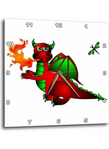Fire Breathing Dragon Themed Wall Clock White/Red/Green