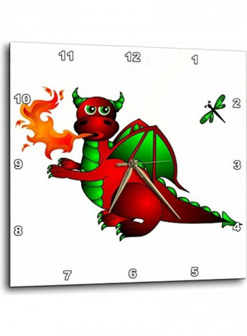 Fire Breathing Dragon Themed Wall Clock White/Red/Green