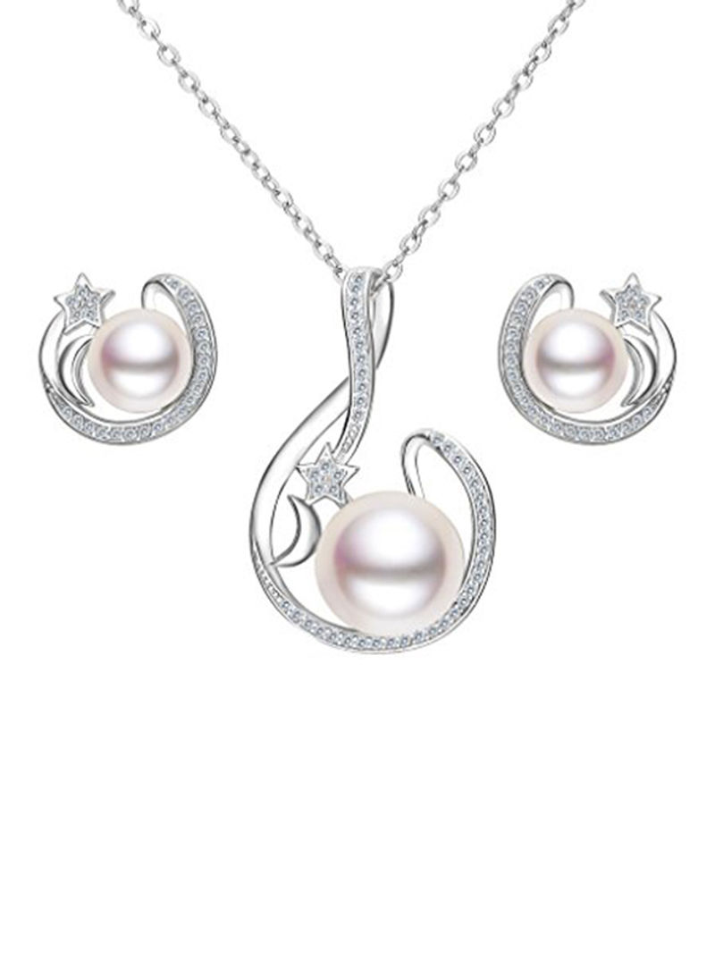 925 Sterling Silver Pearl Moon Star Jewelry Set