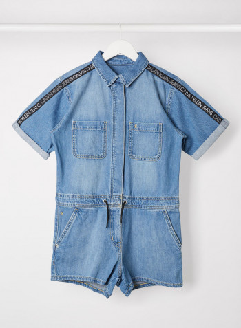 Kids/Teen Logo Tape Denim Playsuit Light Weight Rigid