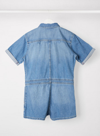 Kids/Teen Logo Tape Denim Playsuit Light Weight Rigid