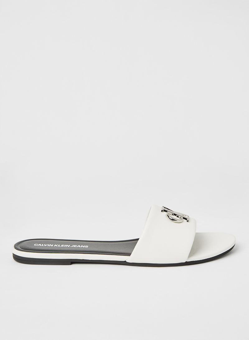 Leather Flat Sandals Bright White