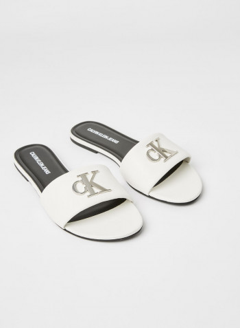 Leather Flat Sandals Bright White