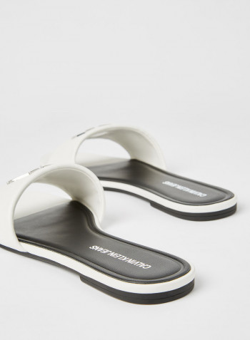 Leather Flat Sandals Bright White