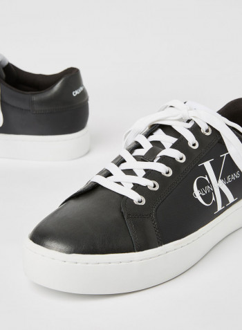 Logo Faux Leather Sneakers Black