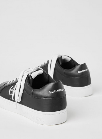Logo Faux Leather Sneakers Black