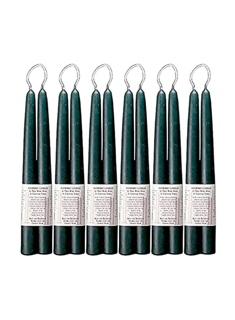 Pair Of 6 Hand-Dipped Tapered Candle Set Bayberry Green/Silver 10inch