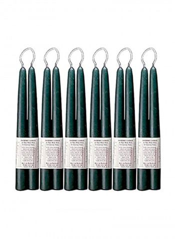 Pair Of 6 Hand-Dipped Tapered Candle Set Bayberry Green/Silver 10inch