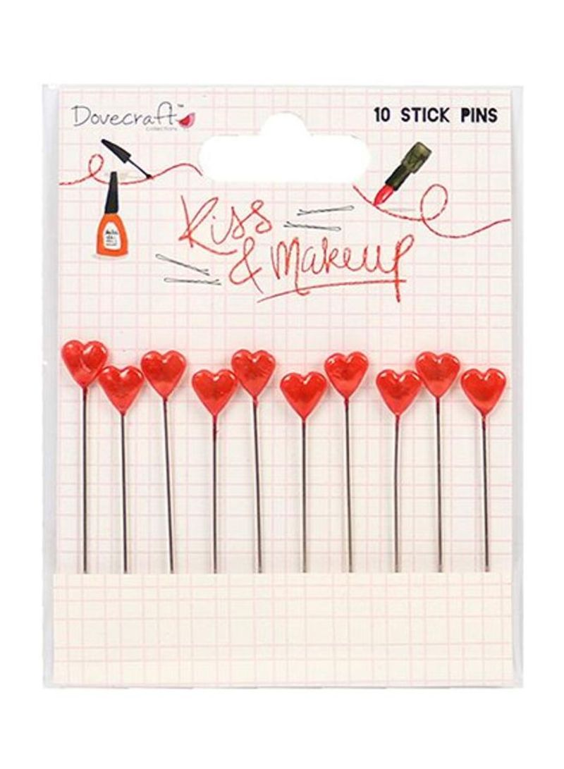 10-Piece Stick Pins Red/Silver