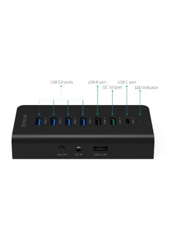 7-Port USB Charging Port Hub Black