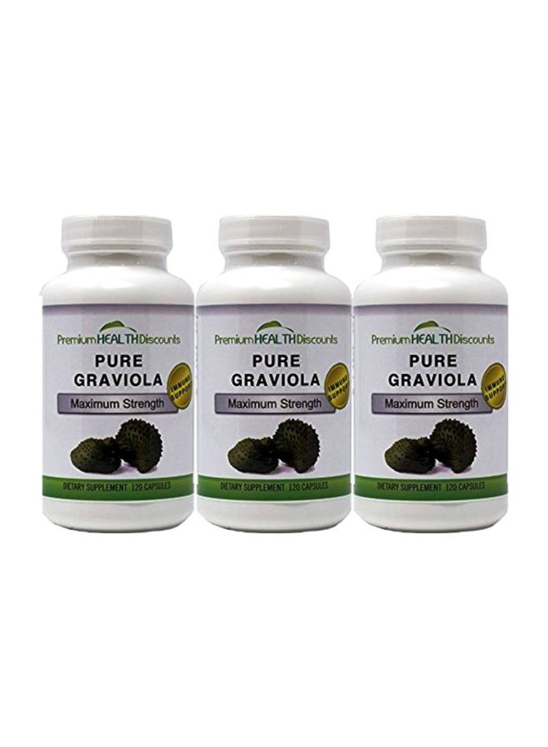 Pack Of 3 Pure Graviola Dietary Supplement - 120 Capsules
