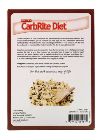 Pack Of 12 Doctor's Carbrite Diet Cookie Dough Protein Bars