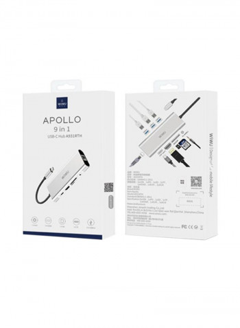 9-In-1 Type C Apollo Adapter For iMac/MacBook/MacBook Pro, DELL XP, Google Chromebook Pixel Grey