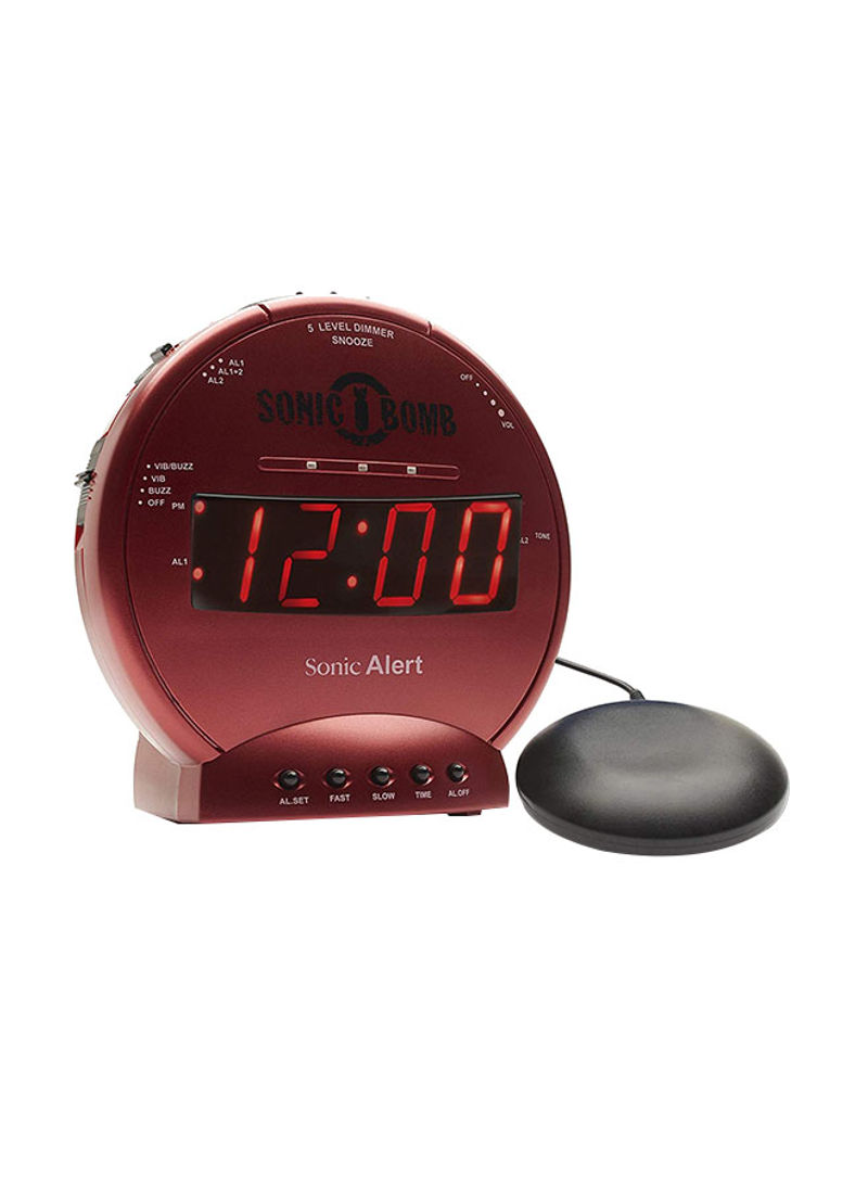 Sonic Bomb Loud Dual Alarm Clock Maroon 7 x 7 x 6inch